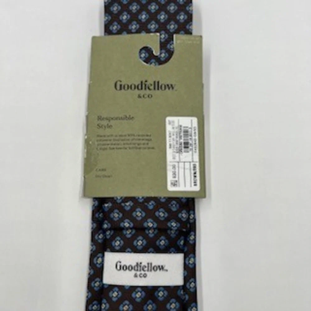 Goodfellow & Co Mens Brown Blue Geometric Floral Necktie Standard‎ Width